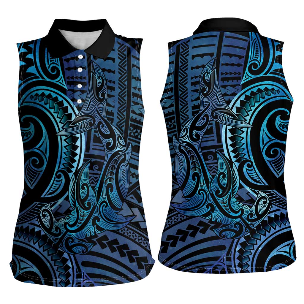 New Zealand Hammerhead Shark Women Sleeveless Polo Shirt Maori Haehae Mangopare Galaxy - Vibe Hoodie