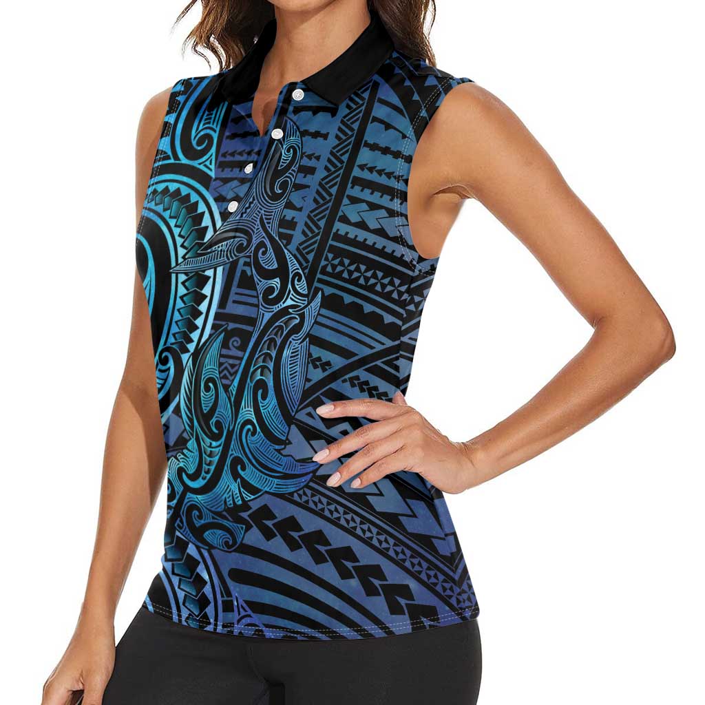New Zealand Hammerhead Shark Women Sleeveless Polo Shirt Maori Haehae Mangopare Galaxy - Vibe Hoodie