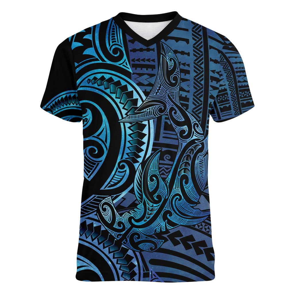 New Zealand Hammerhead Shark Women V-Neck T-Shirt Maori Haehae Mangopare Galaxy - Vibe Hoodie