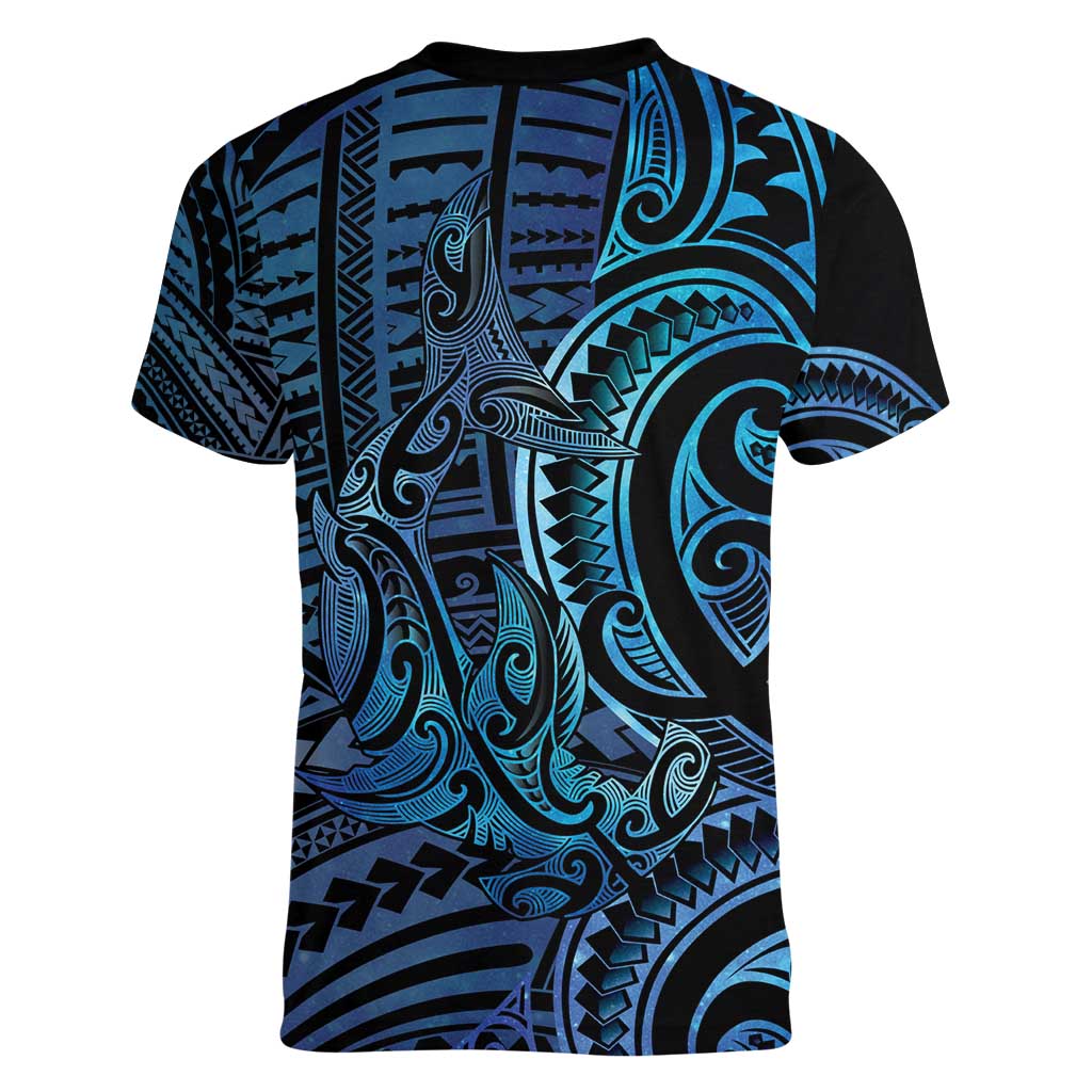 New Zealand Hammerhead Shark Women V-Neck T-Shirt Maori Haehae Mangopare Galaxy - Vibe Hoodie