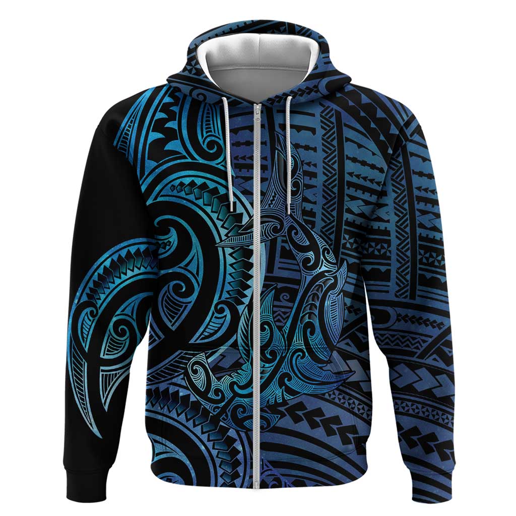 New Zealand Hammerhead Shark Zip Hoodie Maori Haehae Mangopare Galaxy - Vibe Hoodie