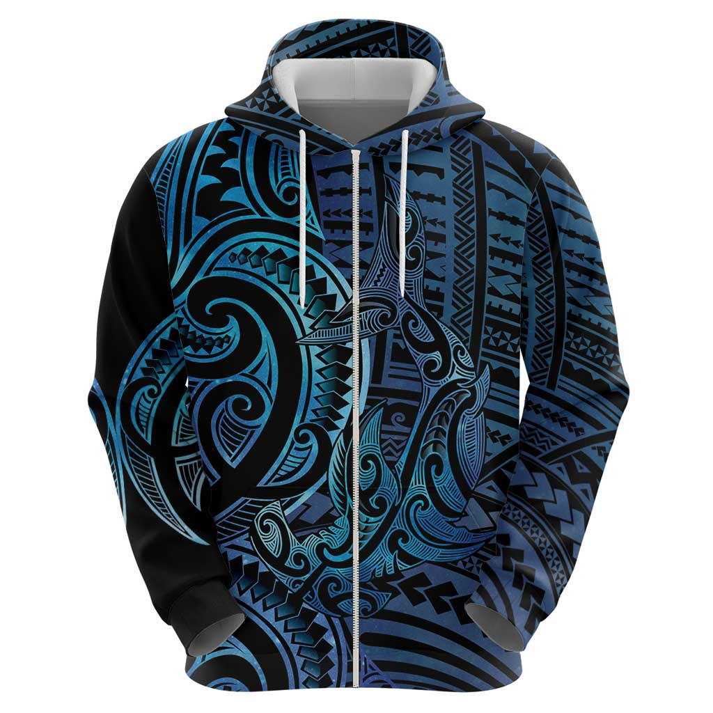 New Zealand Hammerhead Shark Zip Hoodie Maori Haehae Mangopare Galaxy - Vibe Hoodie
