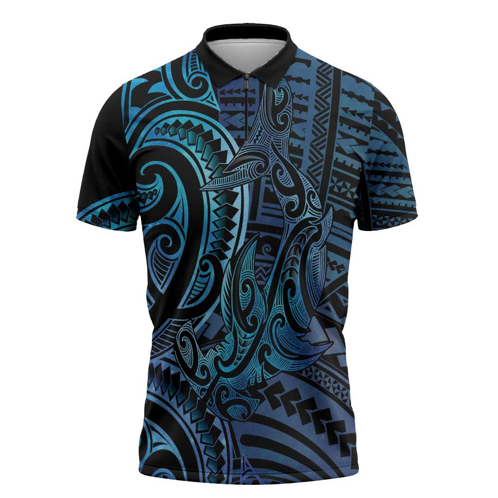 New Zealand Hammerhead Shark Zipper Polo Shirt Maori Haehae Mangopare Galaxy - Vibe Hoodie