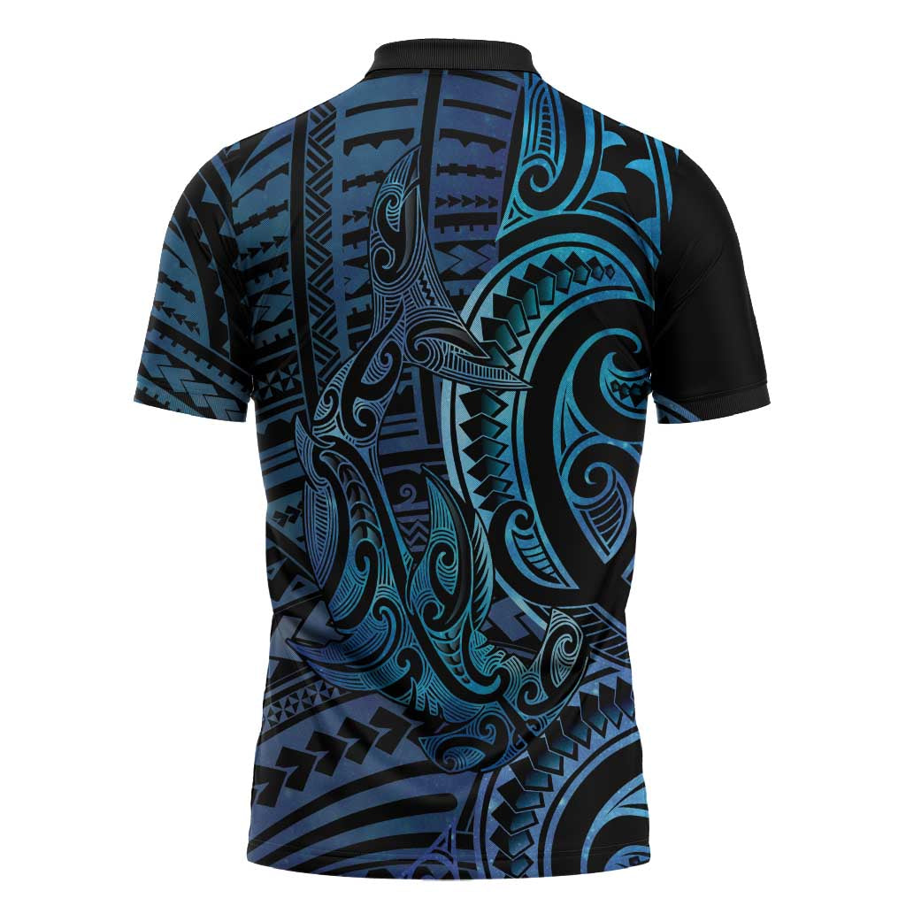 New Zealand Hammerhead Shark Zipper Polo Shirt Maori Haehae Mangopare Galaxy - Vibe Hoodie
