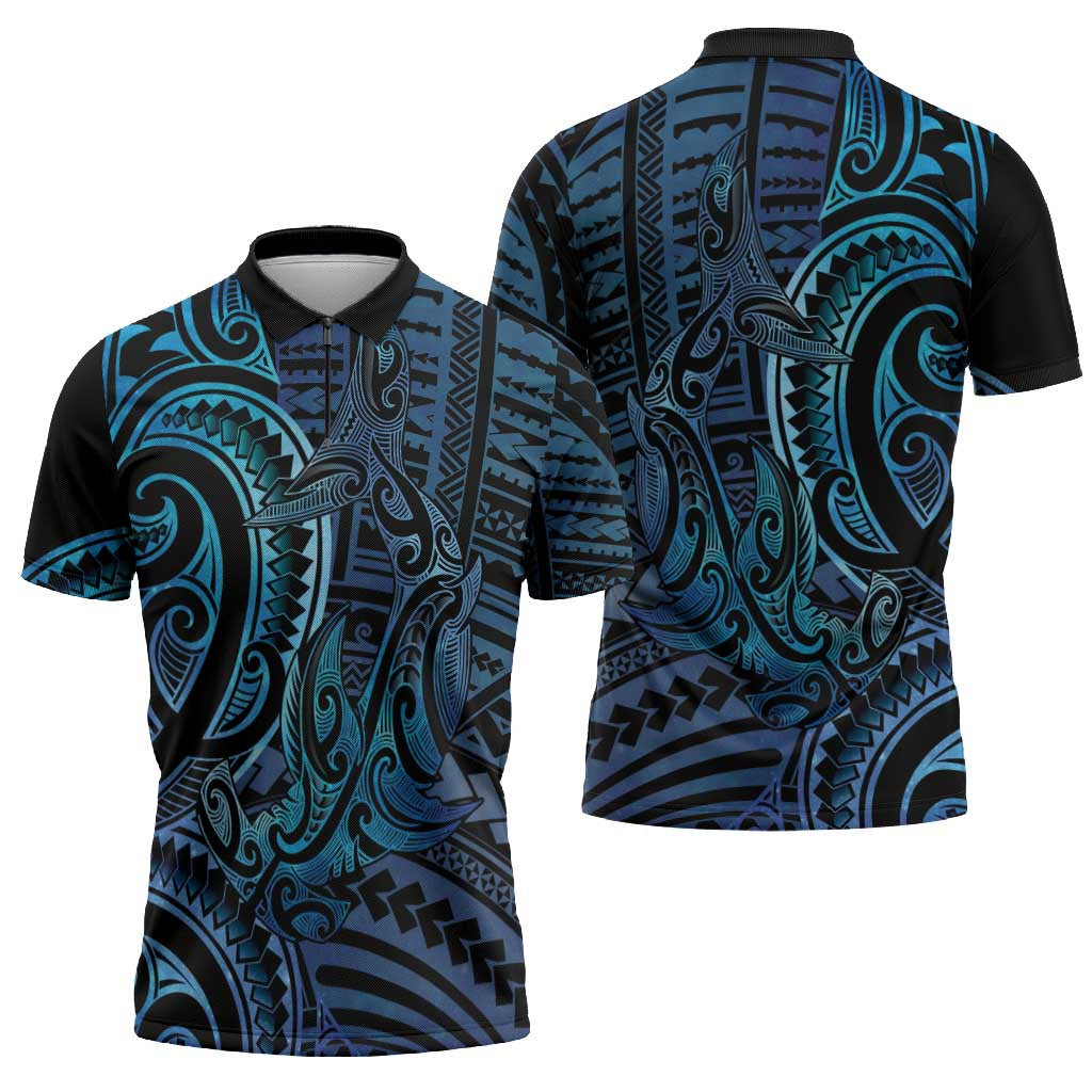 New Zealand Hammerhead Shark Zipper Polo Shirt Maori Haehae Mangopare Galaxy - Vibe Hoodie