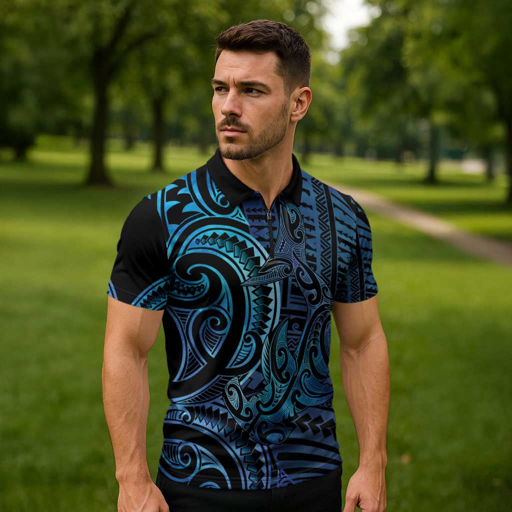 New Zealand Hammerhead Shark Zipper Polo Shirt Maori Haehae Mangopare Galaxy - Vibe Hoodie