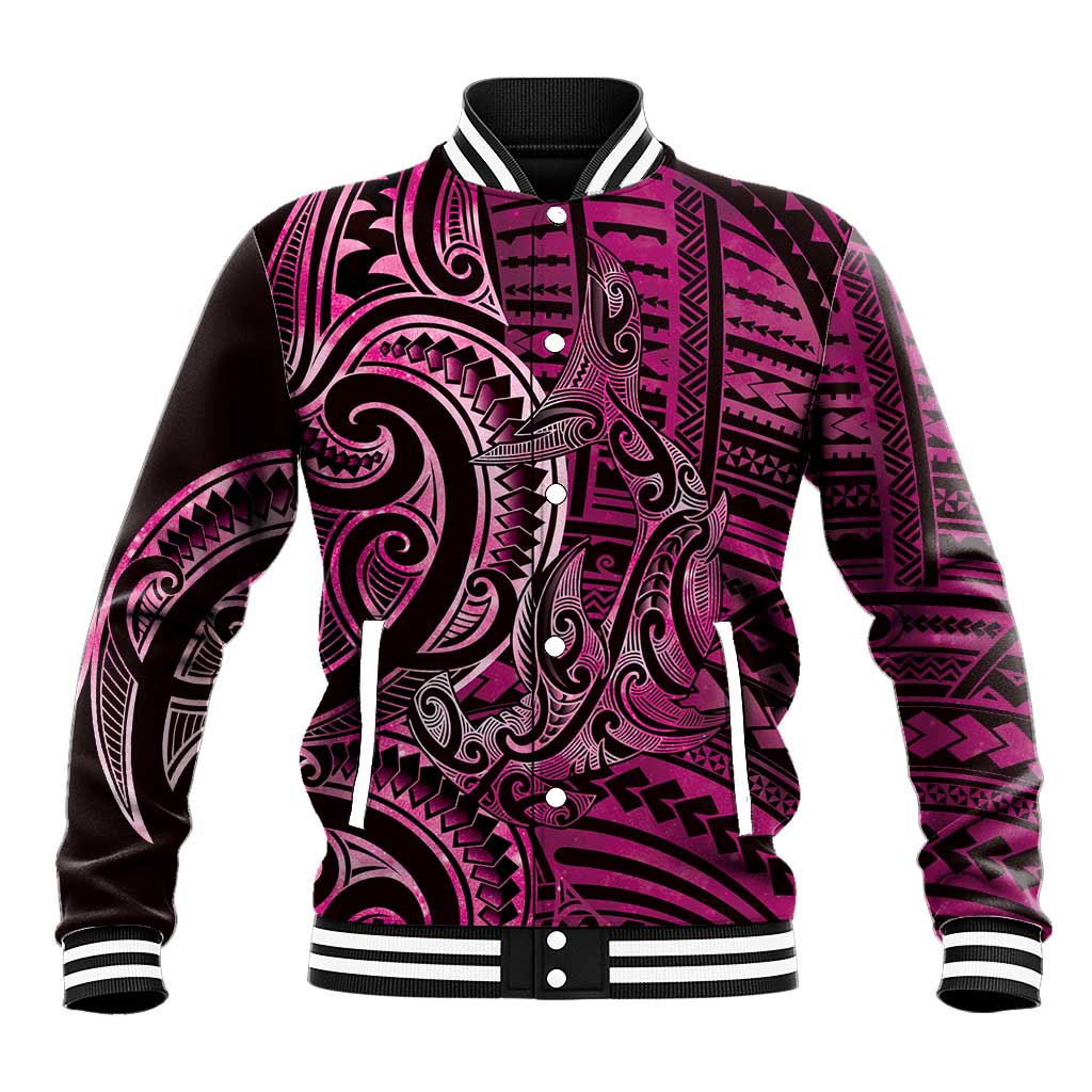 New Zealand Hammerhead Shark Baseball Jacket Maori Haehae Mangopare Pink - Vibe Hoodie