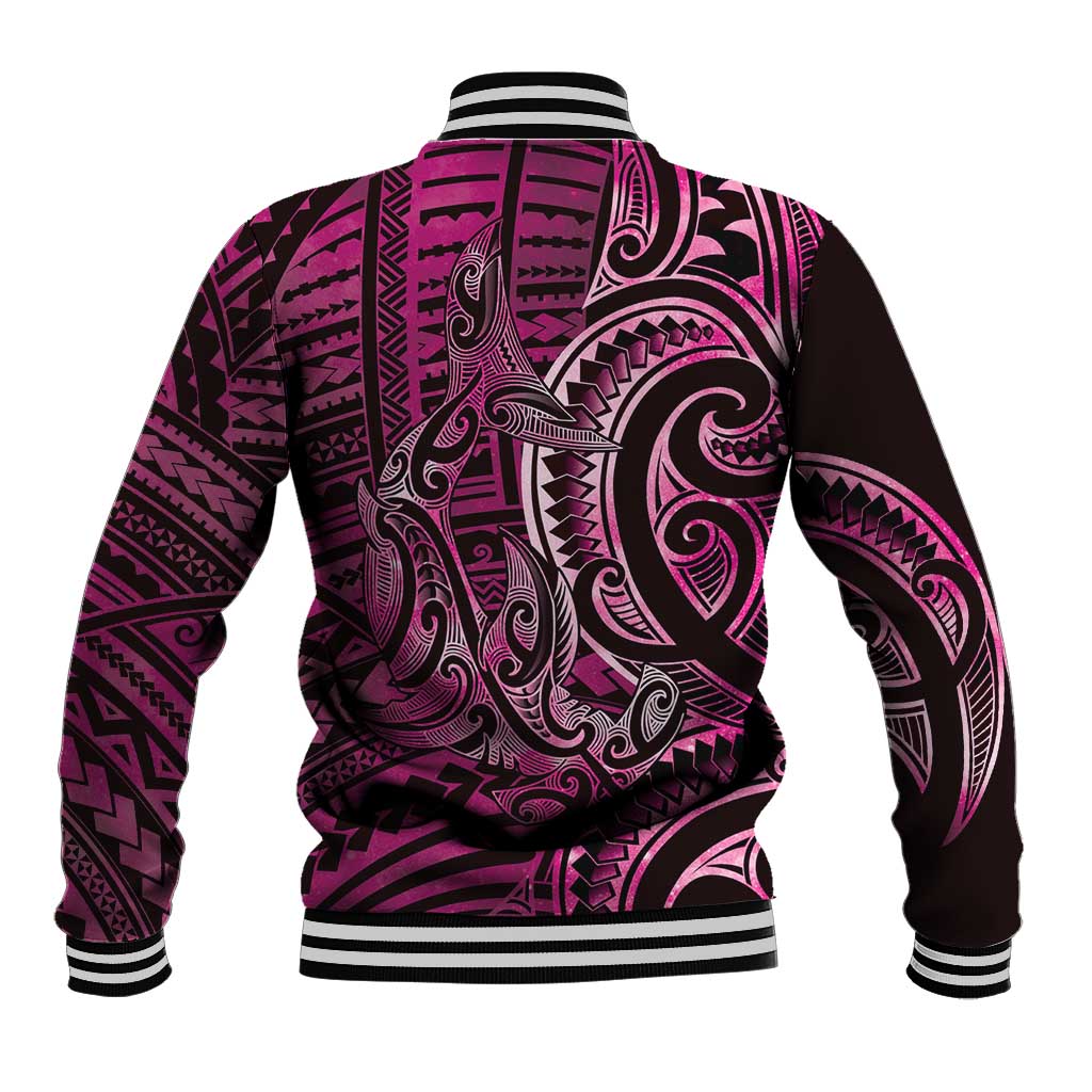 New Zealand Hammerhead Shark Baseball Jacket Maori Haehae Mangopare Pink - Vibe Hoodie