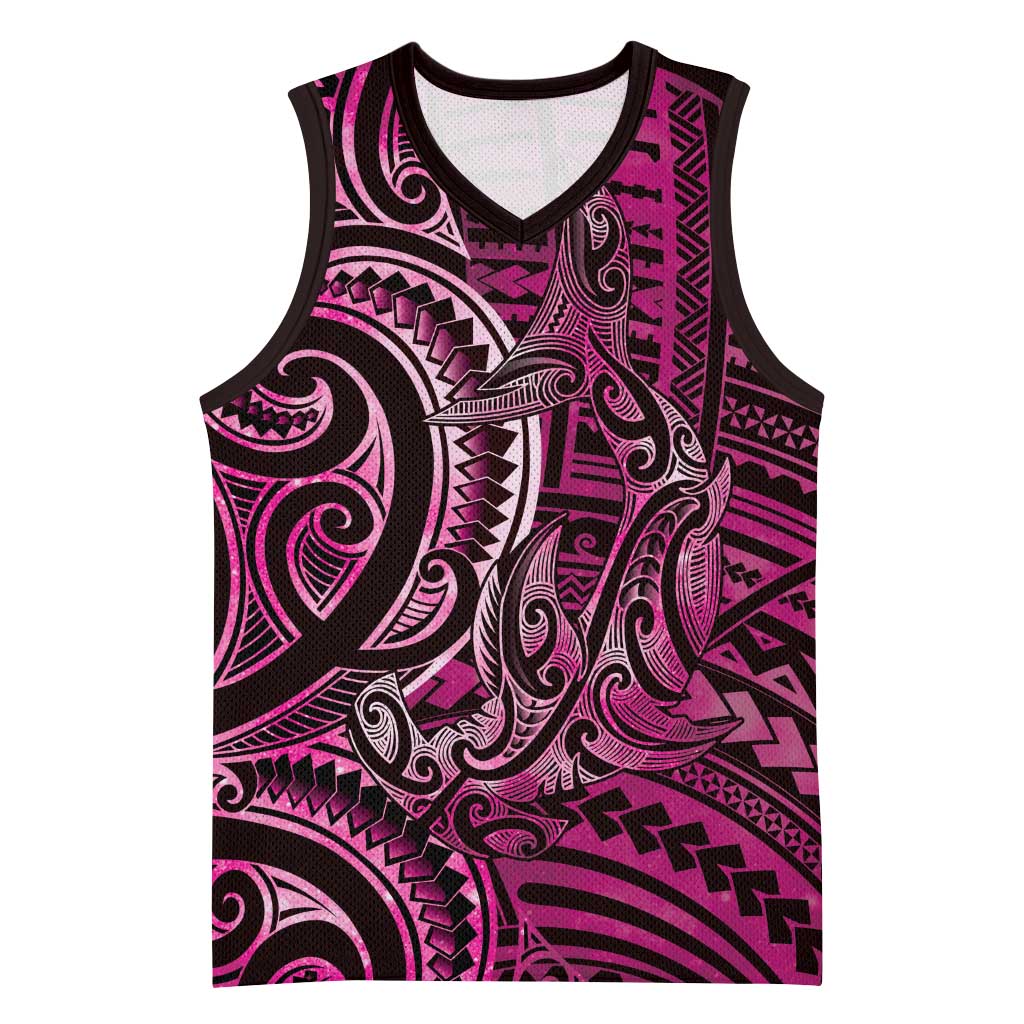 New Zealand Hammerhead Shark Basketball Jersey Maori Haehae Mangopare Pink - Vibe Hoodie