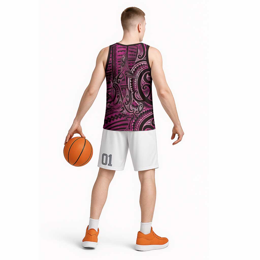 New Zealand Hammerhead Shark Basketball Jersey Maori Haehae Mangopare Pink - Vibe Hoodie