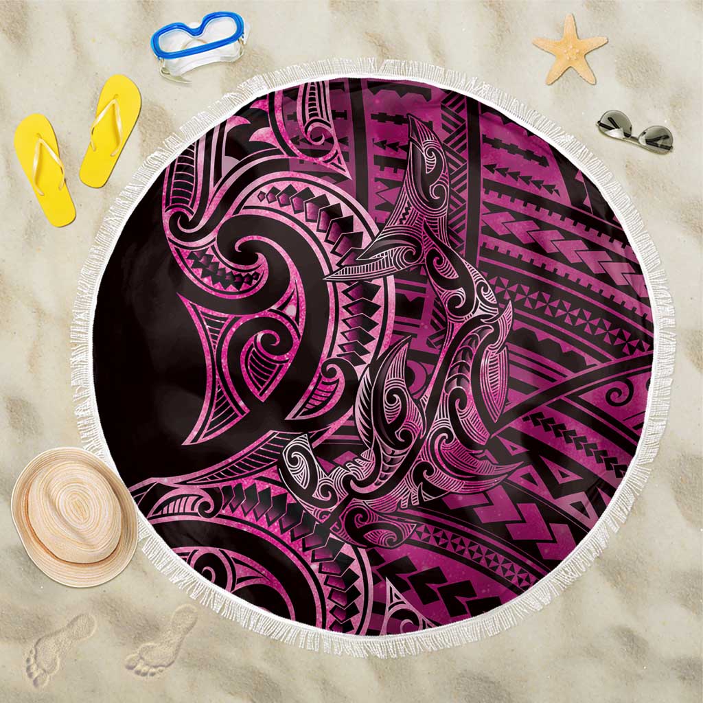 New Zealand Hammerhead Shark Beach Blanket Maori Haehae Mangopare Pink - Vibe Hoodie