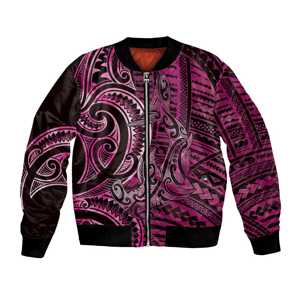 New Zealand Hammerhead Shark Bomber Jacket Maori Haehae Mangopare Pink - Vibe Hoodie