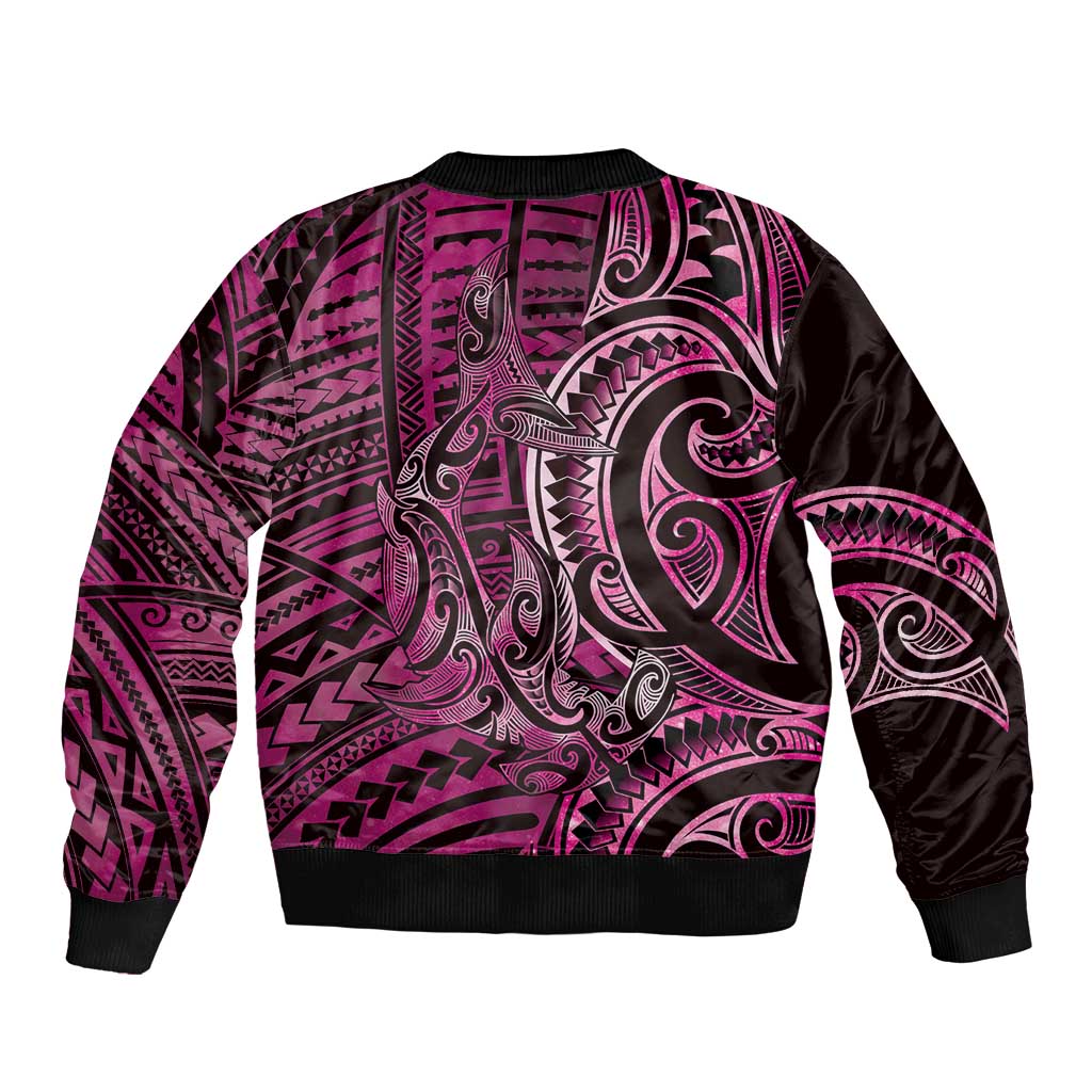 New Zealand Hammerhead Shark Bomber Jacket Maori Haehae Mangopare Pink - Vibe Hoodie