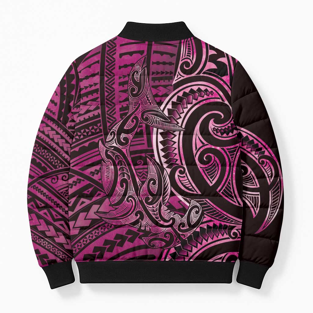 New Zealand Hammerhead Shark Bomber Puffer Jacket Maori Haehae Mangopare Pink - Vibe Hoodie