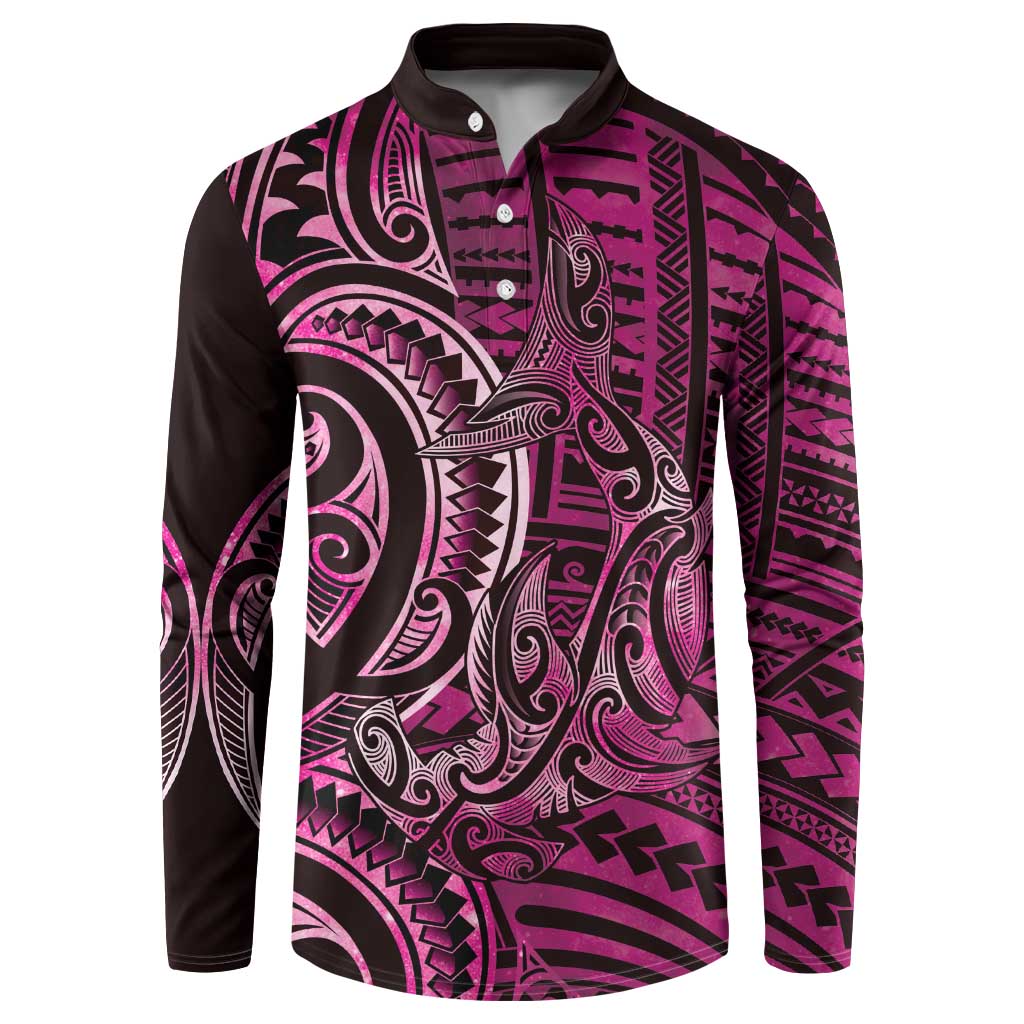 New Zealand Hammerhead Shark Button Sweatshirt Maori Haehae Mangopare Pink - Vibe Hoodie