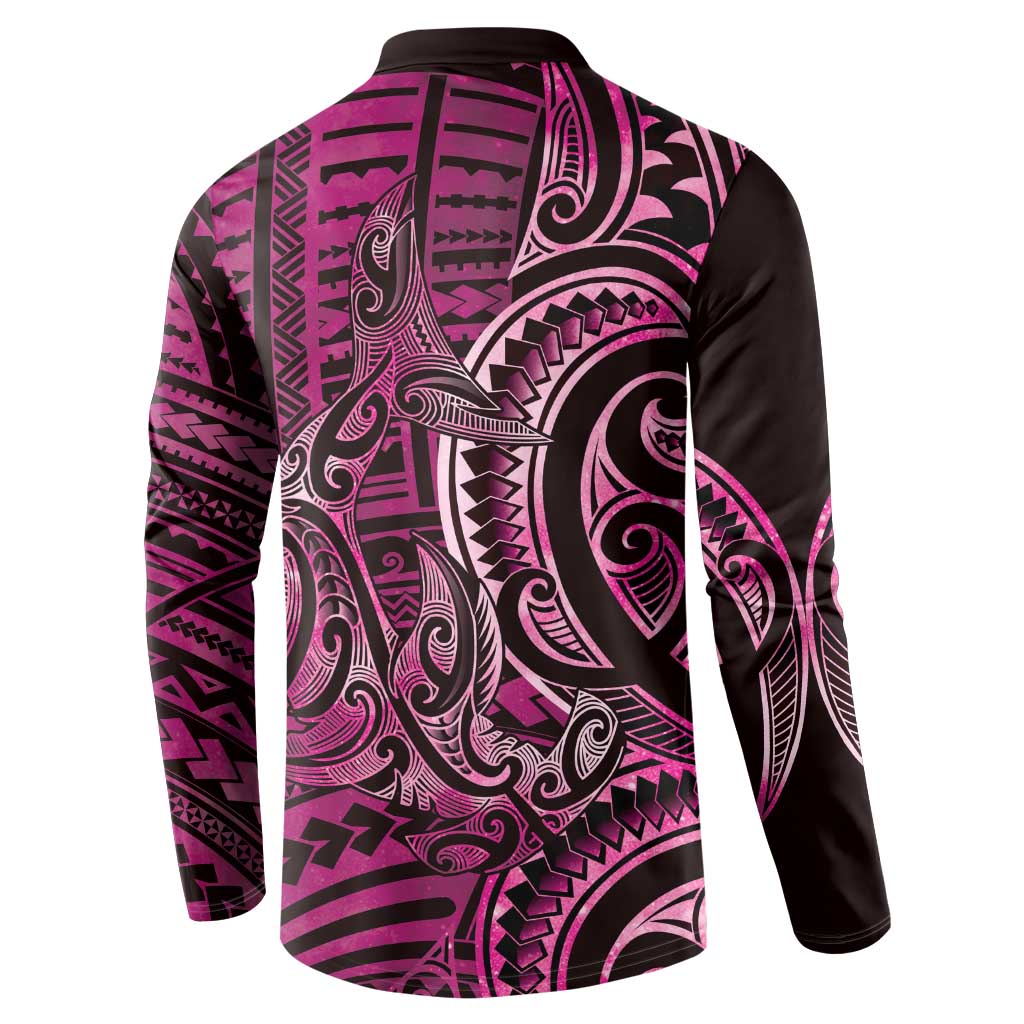 New Zealand Hammerhead Shark Button Sweatshirt Maori Haehae Mangopare Pink - Vibe Hoodie