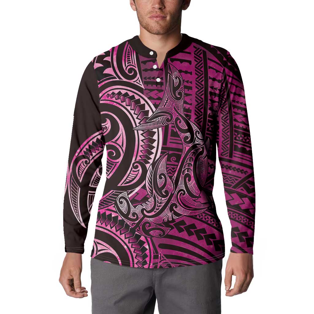 New Zealand Hammerhead Shark Button Sweatshirt Maori Haehae Mangopare Pink - Vibe Hoodie