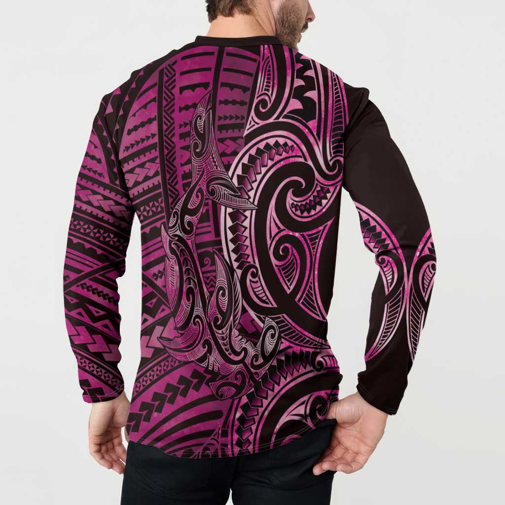 New Zealand Hammerhead Shark Button Sweatshirt Maori Haehae Mangopare Pink - Vibe Hoodie