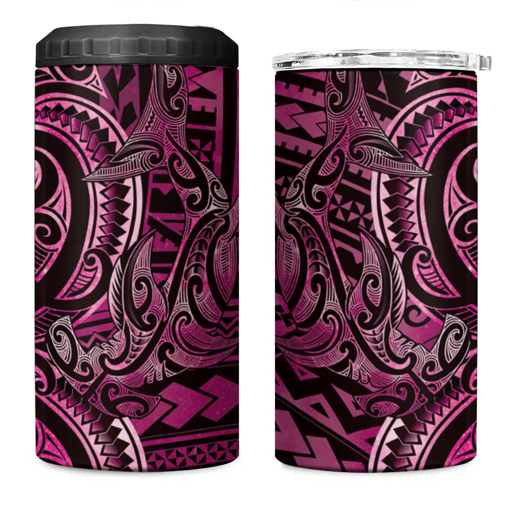 New Zealand Hammerhead Shark 4 in 1 Can Cooler Tumbler Maori Haehae Mangopare Pink - Vibe Hoodie