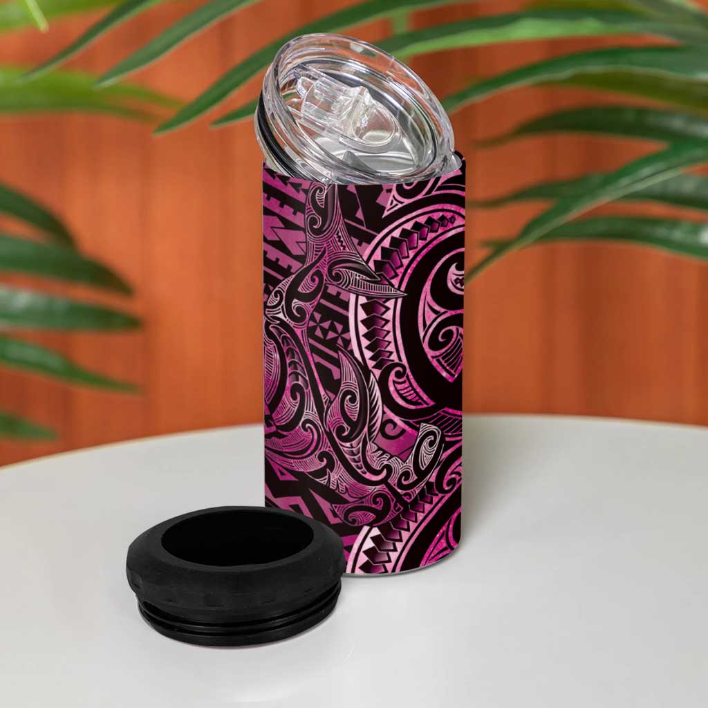 New Zealand Hammerhead Shark 4 in 1 Can Cooler Tumbler Maori Haehae Mangopare Pink - Vibe Hoodie