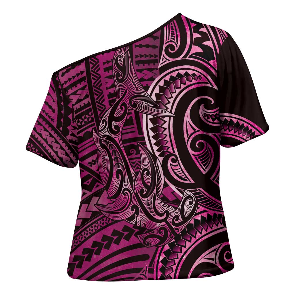 New Zealand Hammerhead Shark Cross Shoulder Shirt Maori Haehae Mangopare Pink - Vibe Hoodie