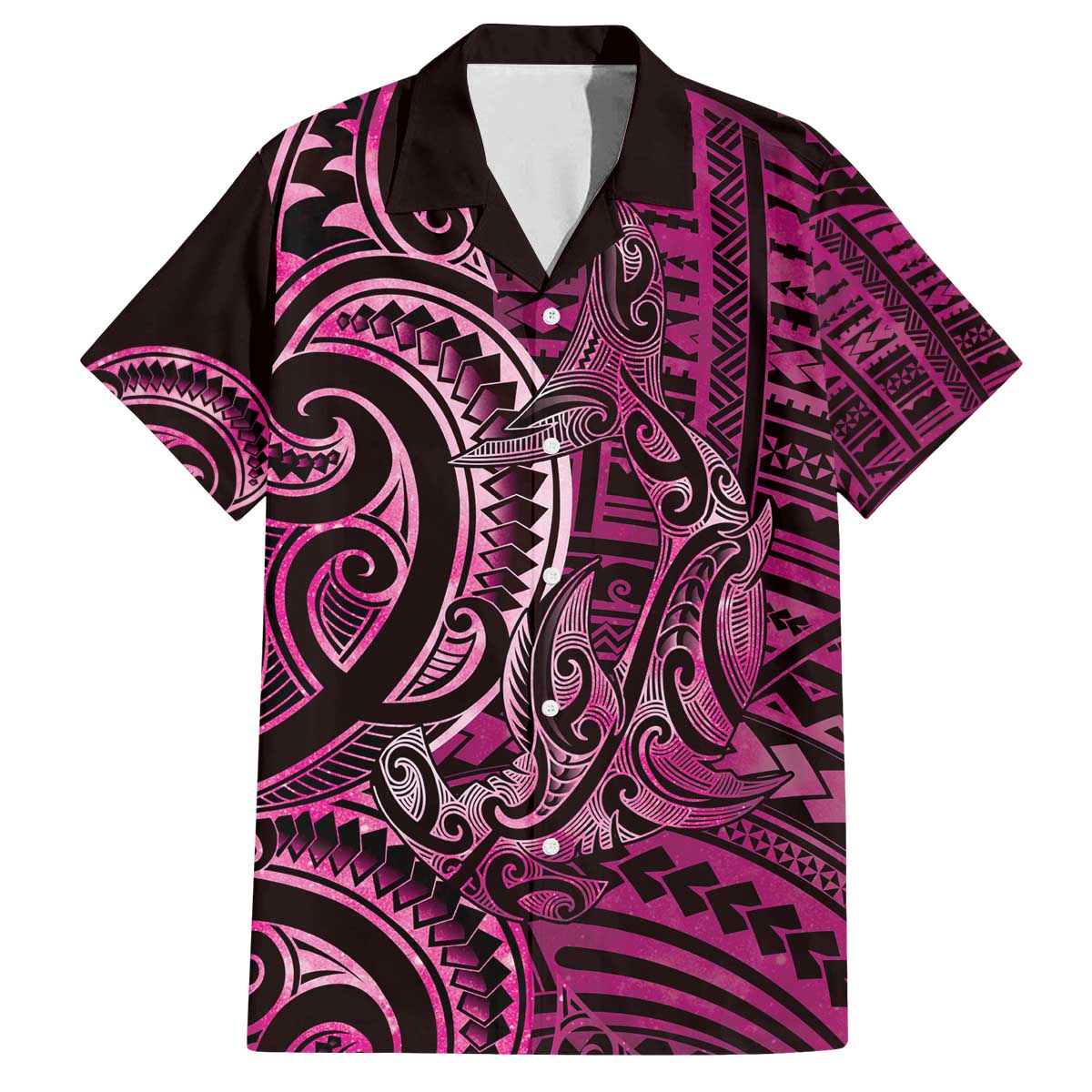 New Zealand Hammerhead Shark Family Matching Off The Shoulder Long Sleeve Dress and Hawaiian Shirt Maori Haehae Mangopare Pink - Vibe Hoodie