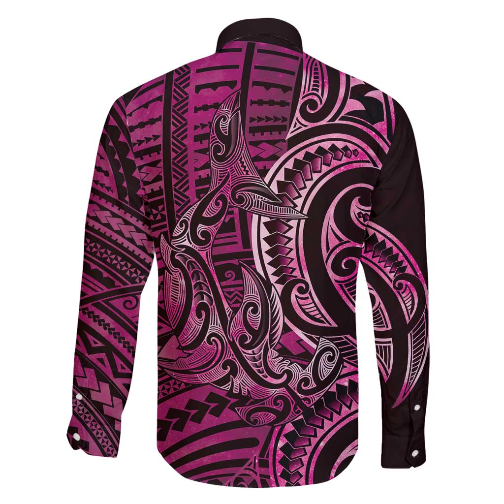 New Zealand Hammerhead Shark Family Matching Off Shoulder Maxi Dress and Hawaiian Shirt Maori Haehae Mangopare Pink - Vibe Hoodie