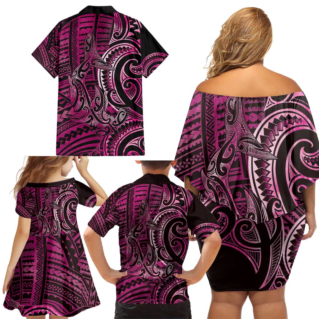 New Zealand Hammerhead Shark Family Matching Off Shoulder Short Dress and Hawaiian Shirt Maori Haehae Mangopare Pink - Vibe Hoodie