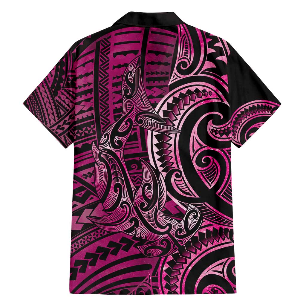 New Zealand Hammerhead Shark Family Matching Off Shoulder Short Dress and Hawaiian Shirt Maori Haehae Mangopare Pink - Vibe Hoodie