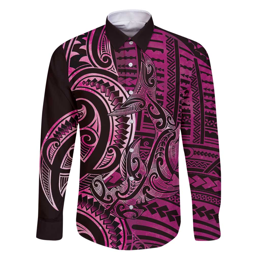 New Zealand Hammerhead Shark Family Matching Puletasi and Hawaiian Shirt Maori Haehae Mangopare Pink - Vibe Hoodie