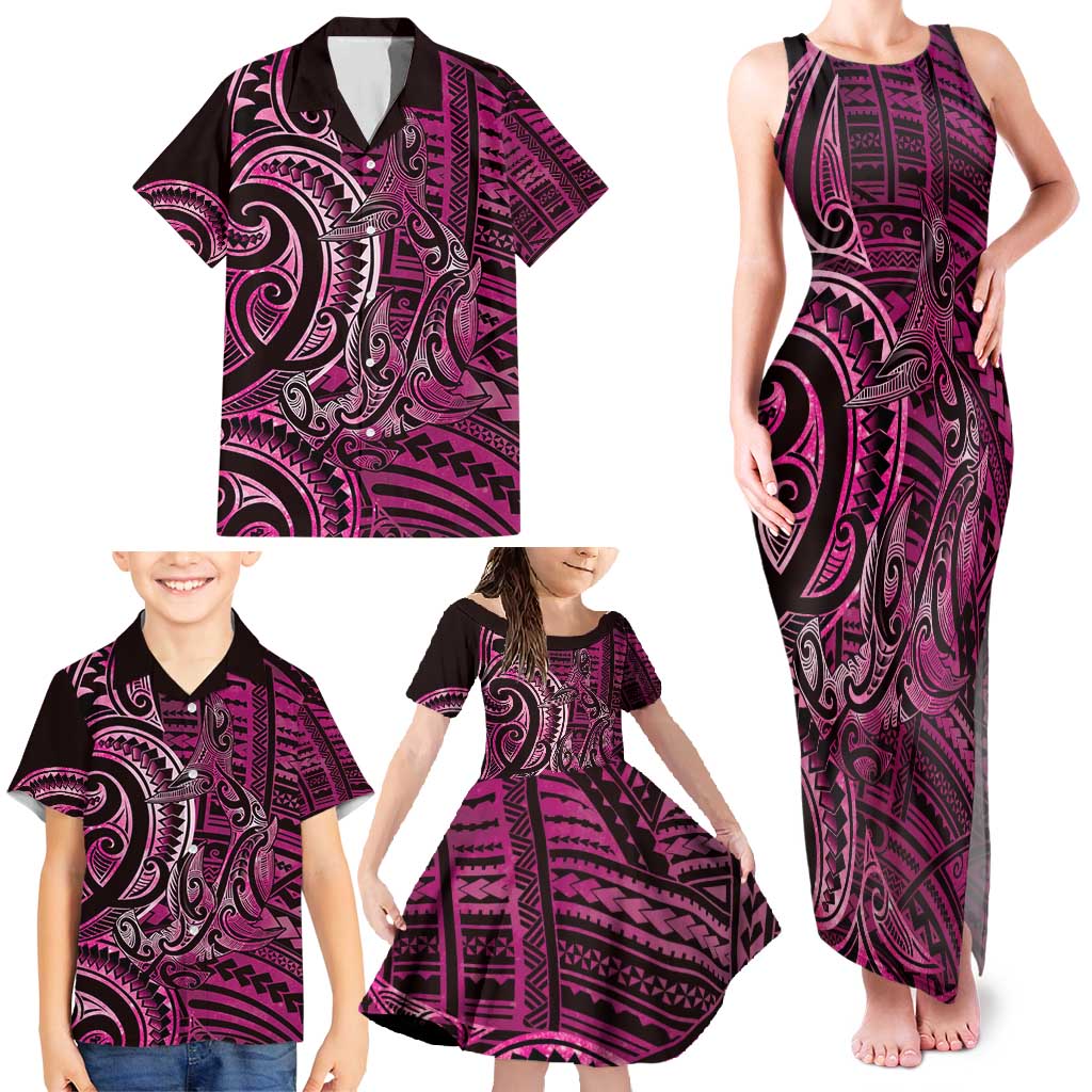 New Zealand Hammerhead Shark Family Matching Tank Maxi Dress and Hawaiian Shirt Maori Haehae Mangopare Pink - Vibe Hoodie