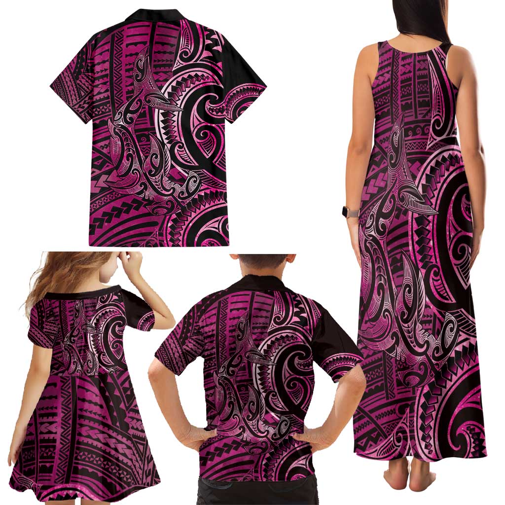 New Zealand Hammerhead Shark Family Matching Tank Maxi Dress and Hawaiian Shirt Maori Haehae Mangopare Pink - Vibe Hoodie