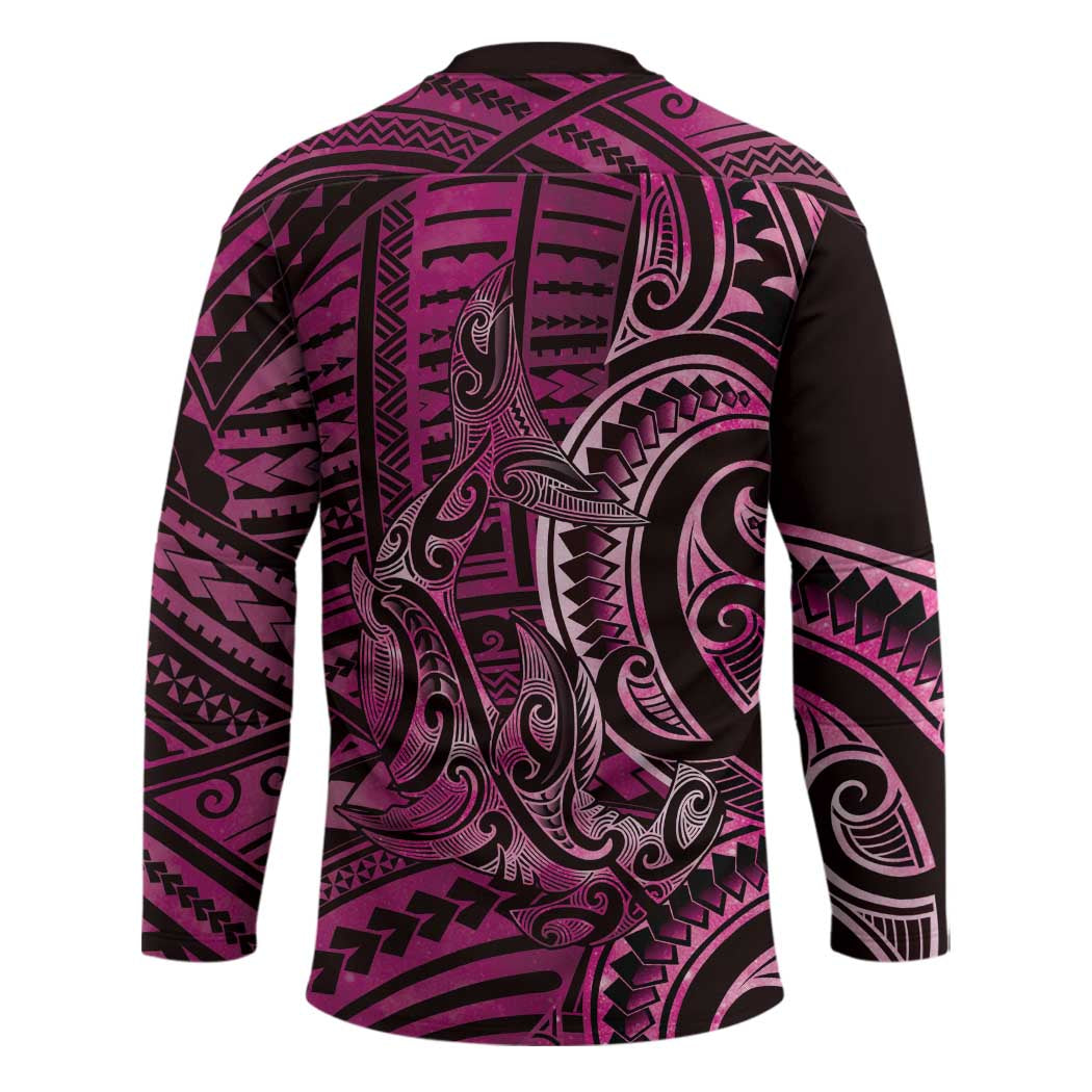 New Zealand Hammerhead Shark Hockey Jersey Maori Haehae Mangopare Pink - Vibe Hoodie