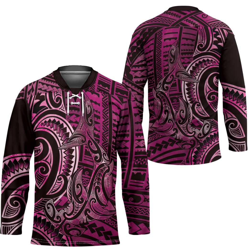 New Zealand Hammerhead Shark Hockey Jersey Maori Haehae Mangopare Pink - Vibe Hoodie