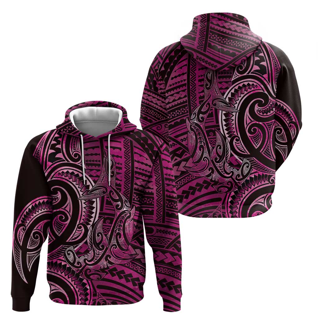 New Zealand Hammerhead Shark Hoodie Maori Haehae Mangopare Pink - Vibe Hoodie