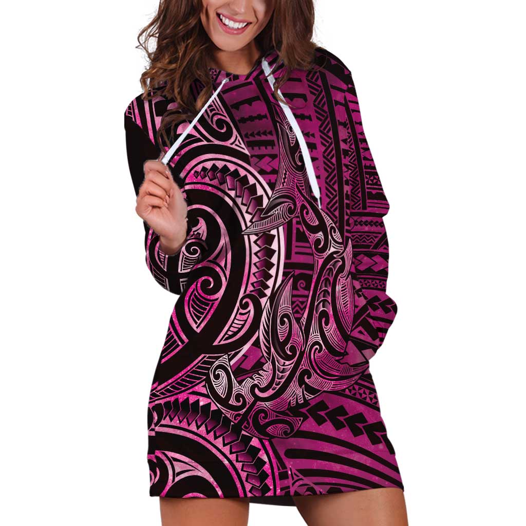 New Zealand Hammerhead Shark Hoodie Dress Maori Haehae Mangopare Pink - Vibe Hoodie
