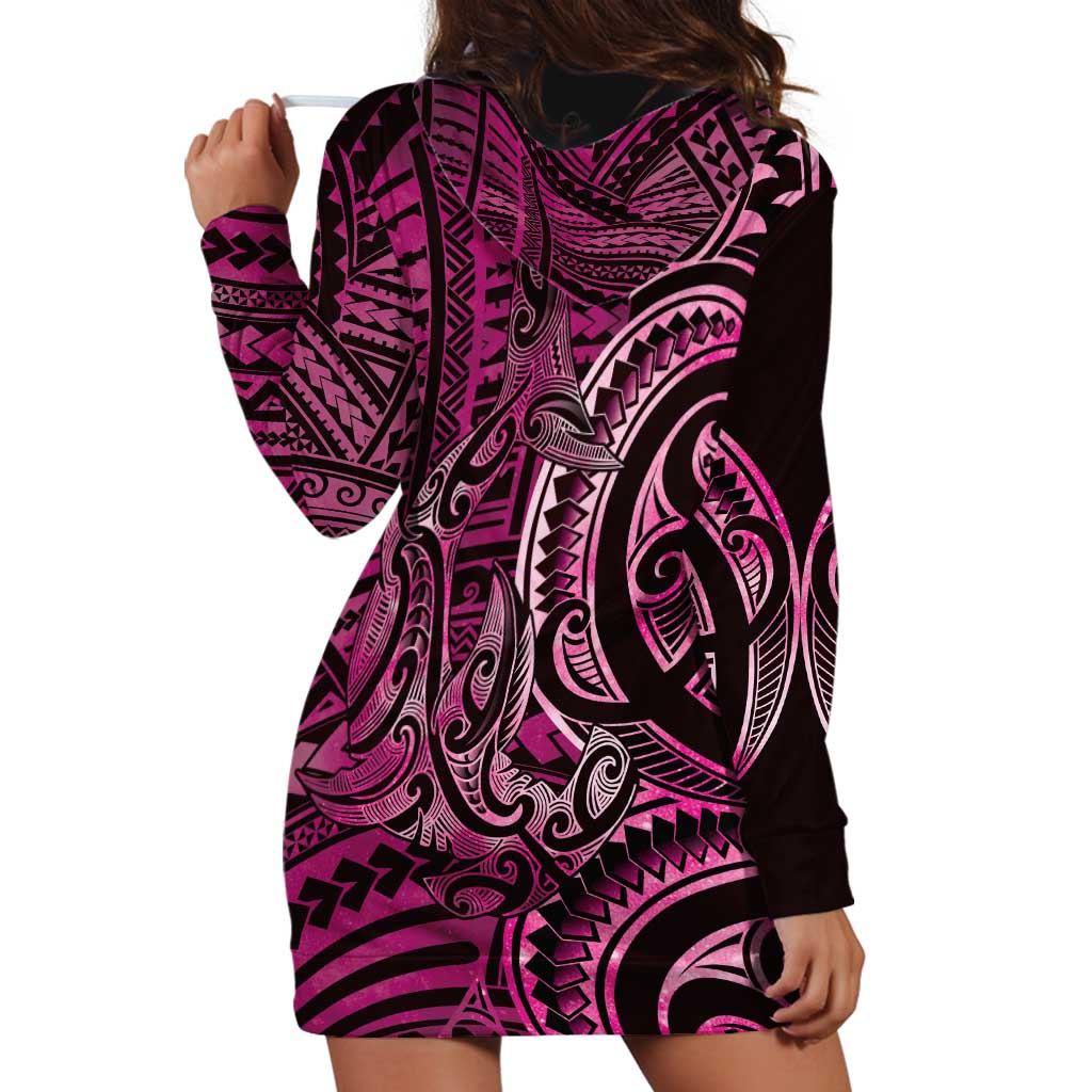 New Zealand Hammerhead Shark Hoodie Dress Maori Haehae Mangopare Pink - Vibe Hoodie