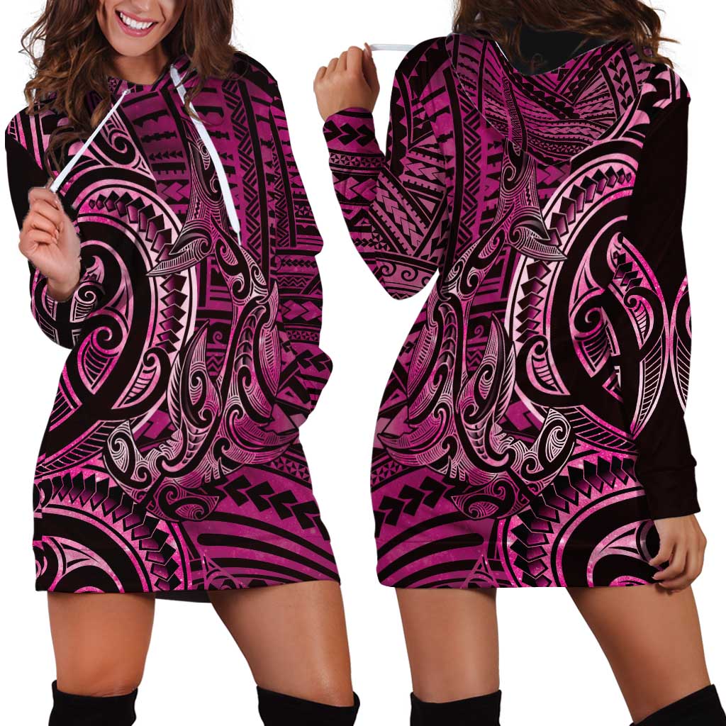 New Zealand Hammerhead Shark Hoodie Dress Maori Haehae Mangopare Pink - Vibe Hoodie