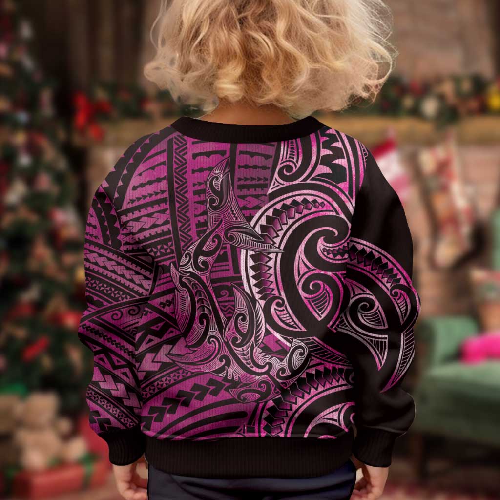 New Zealand Hammerhead Shark Kid Ugly Christmas Sweater Maori Haehae Mangopare Pink - Vibe Hoodie