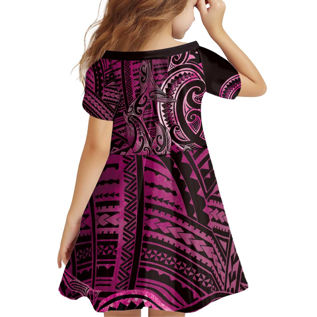 New Zealand Hammerhead Shark Kid Short Sleeve Dress Maori Haehae Mangopare Pink - Vibe Hoodie