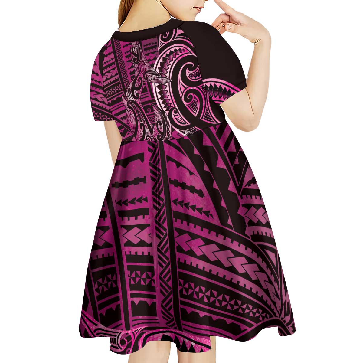 New Zealand Hammerhead Shark Kid Short Sleeve Dress Maori Haehae Mangopare Pink - Vibe Hoodie
