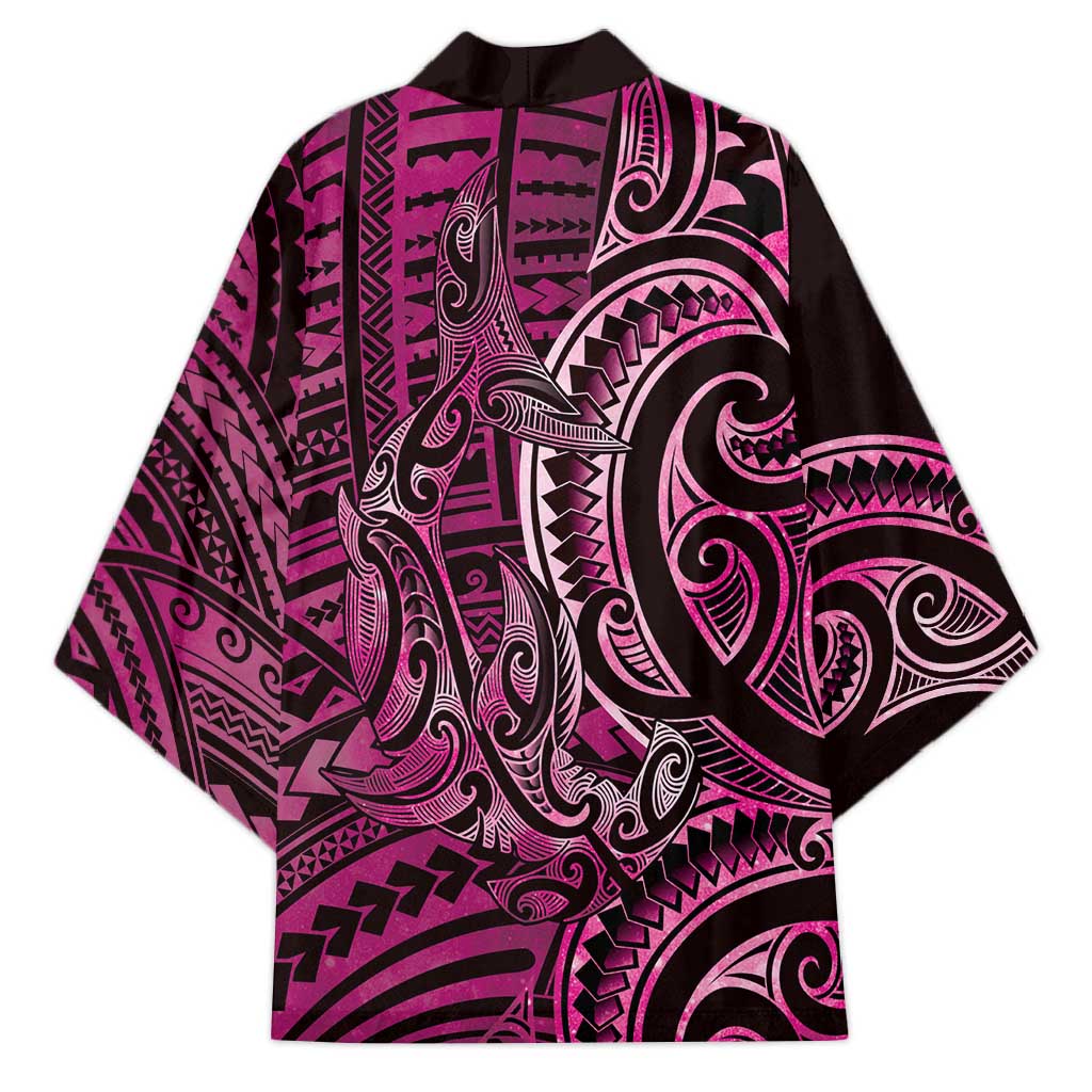 New Zealand Hammerhead Shark Kimono Maori Haehae Mangopare Pink - Vibe Hoodie