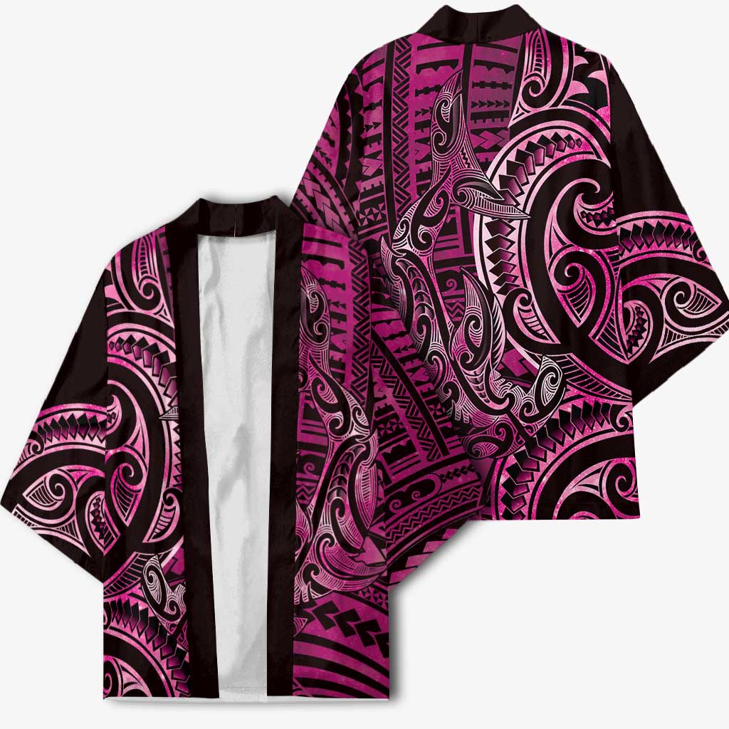 New Zealand Hammerhead Shark Kimono Maori Haehae Mangopare Pink - Vibe Hoodie