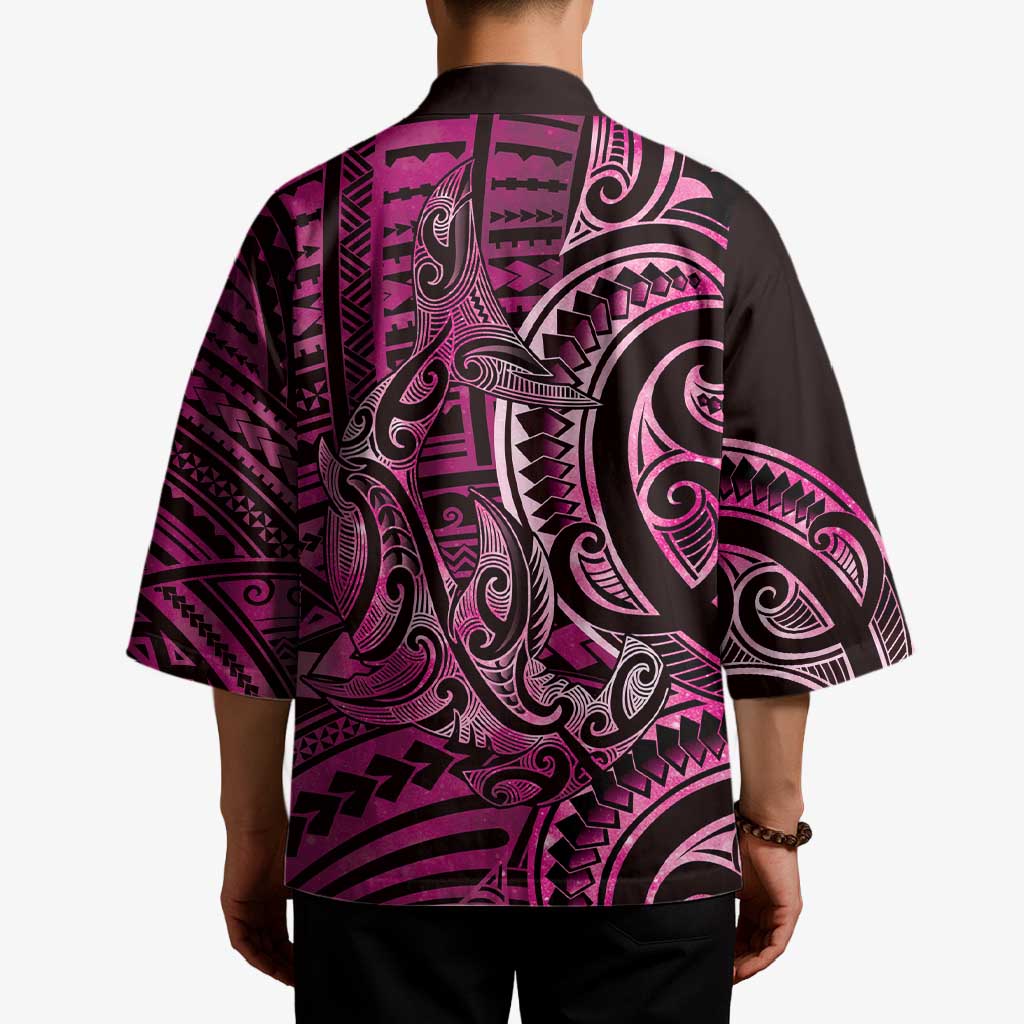 New Zealand Hammerhead Shark Kimono Maori Haehae Mangopare Pink - Vibe Hoodie