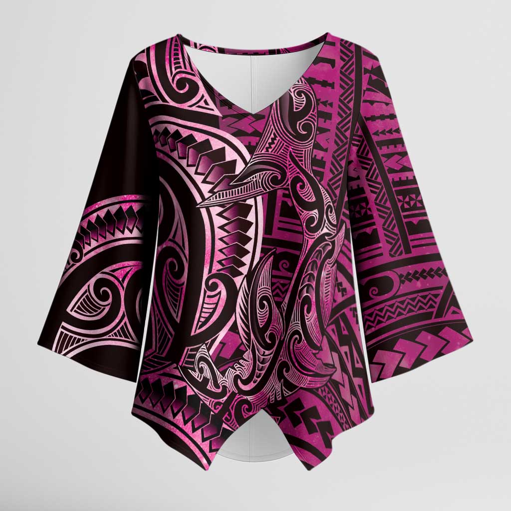 New Zealand Hammerhead Shark Kimono Sleeve Blouse Maori Haehae Mangopare Pink - Vibe Hoodie
