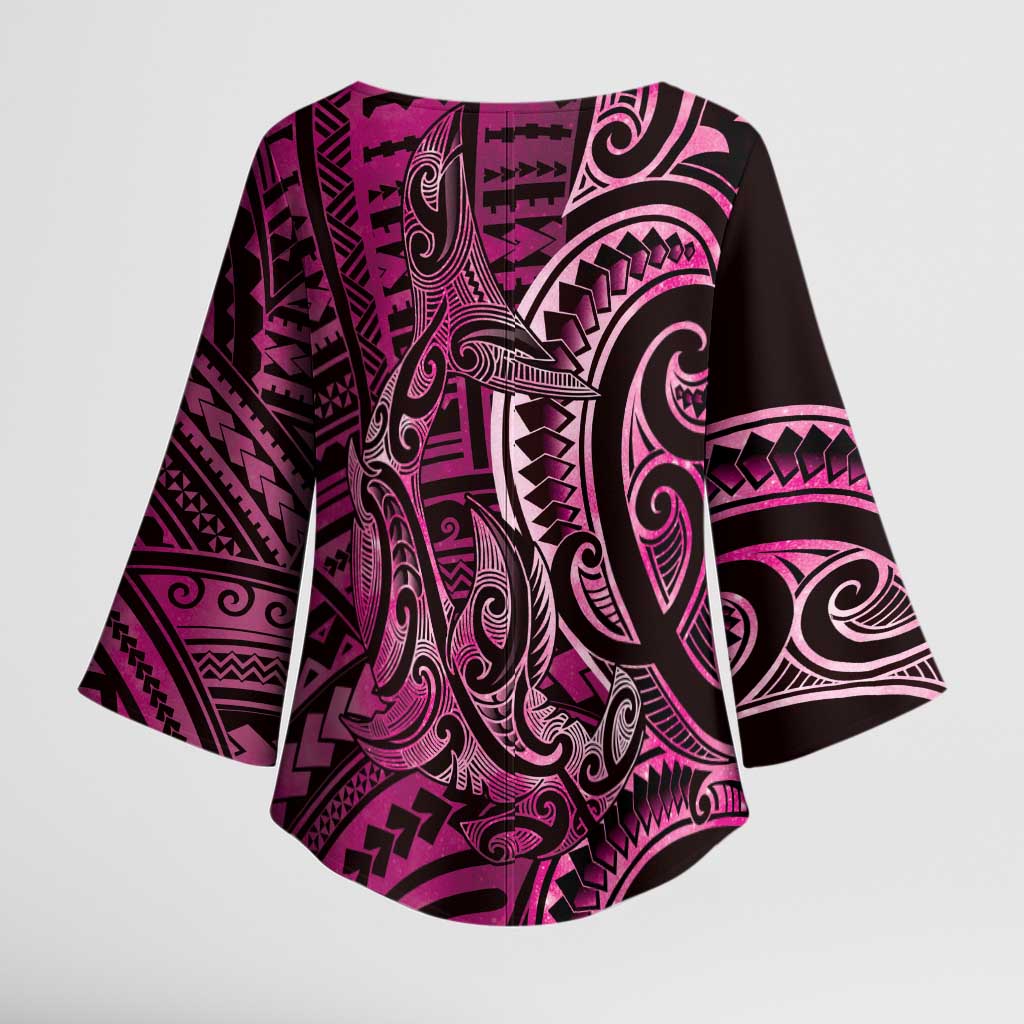 New Zealand Hammerhead Shark Kimono Sleeve Blouse Maori Haehae Mangopare Pink - Vibe Hoodie