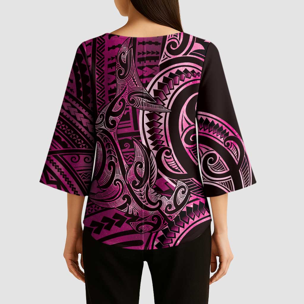 New Zealand Hammerhead Shark Kimono Sleeve Blouse Maori Haehae Mangopare Pink - Vibe Hoodie