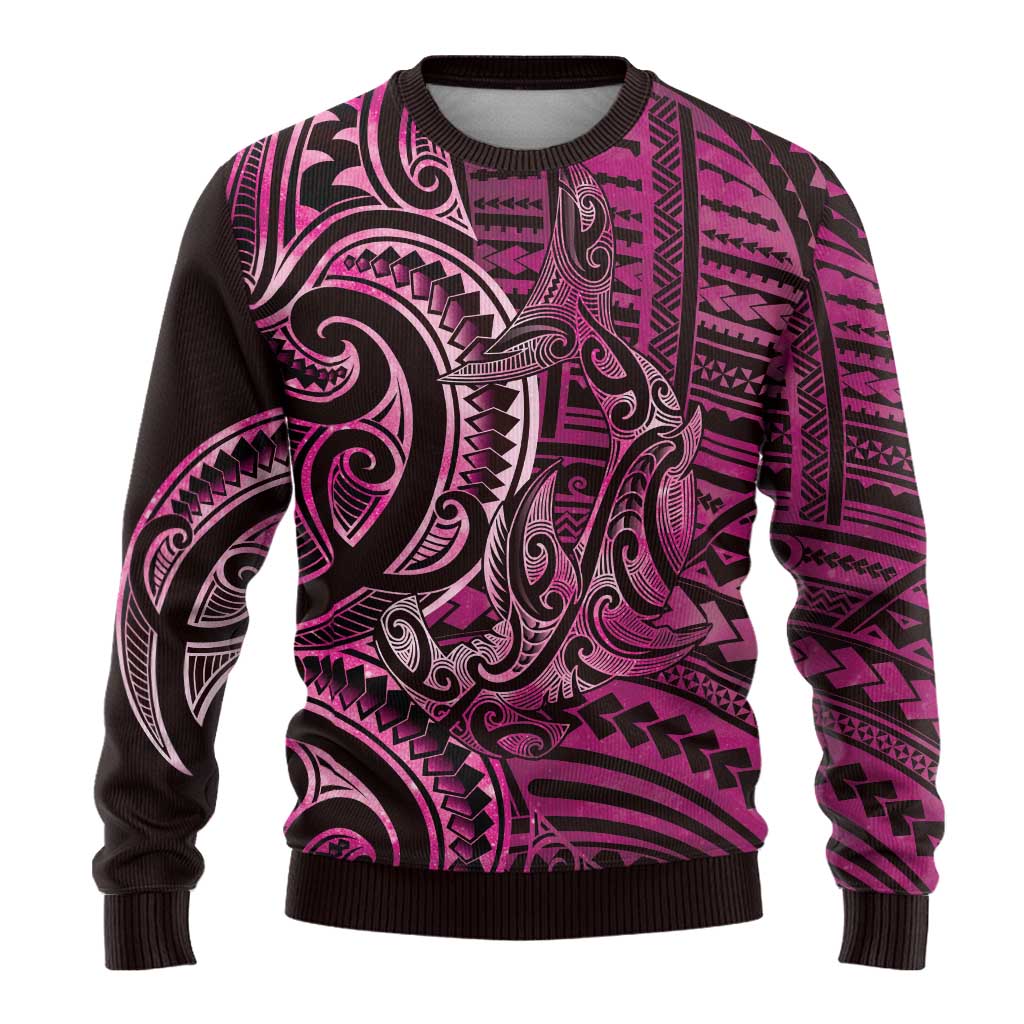 New Zealand Hammerhead Shark Ugly Christmas Sweater Maori Haehae Mangopare Pink - Vibe Hoodie