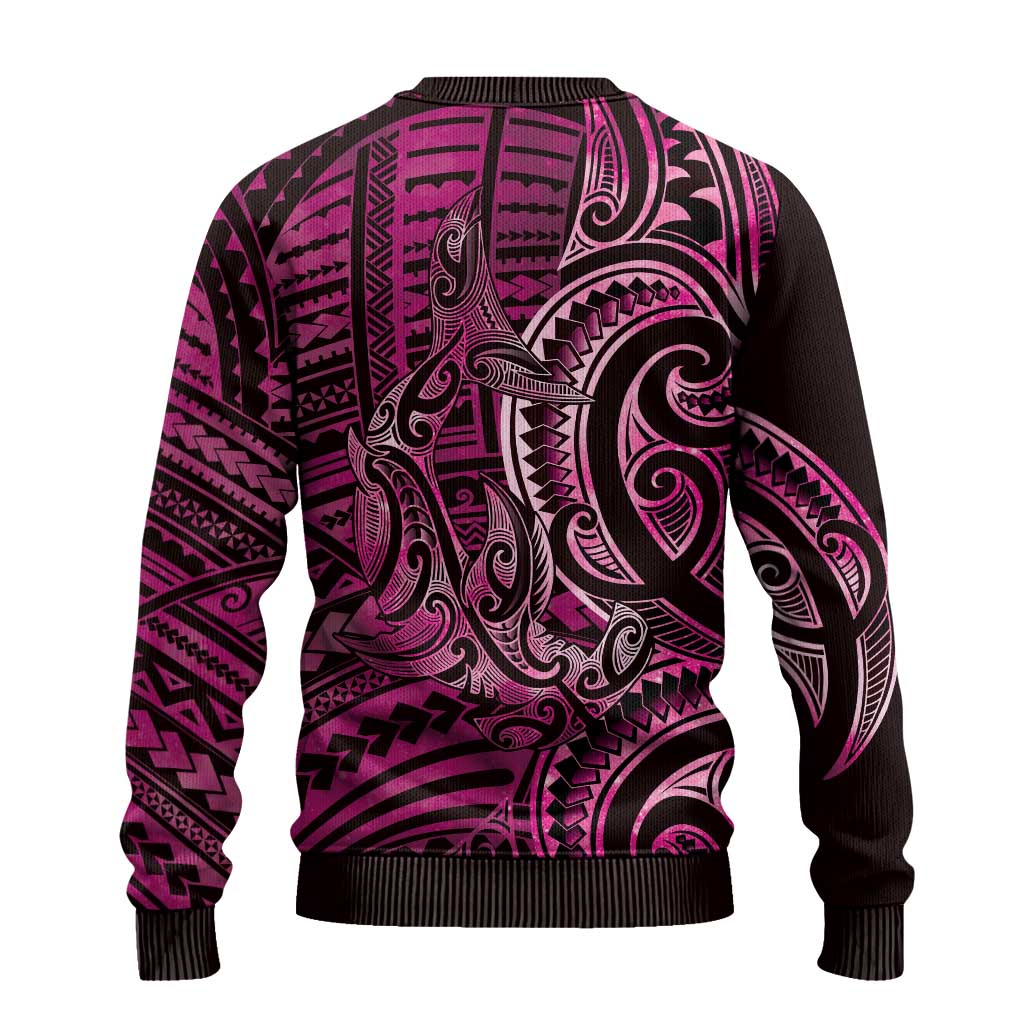 New Zealand Hammerhead Shark Ugly Christmas Sweater Maori Haehae Mangopare Pink - Vibe Hoodie