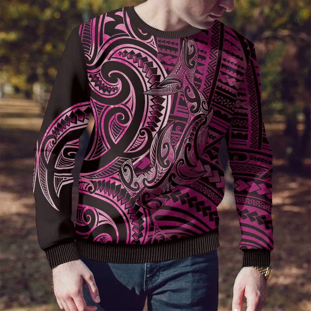 New Zealand Hammerhead Shark Ugly Christmas Sweater Maori Haehae Mangopare Pink - Vibe Hoodie